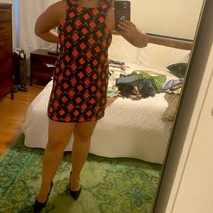 MILLY Mod Black Neon Pink Diamond Mini Dress